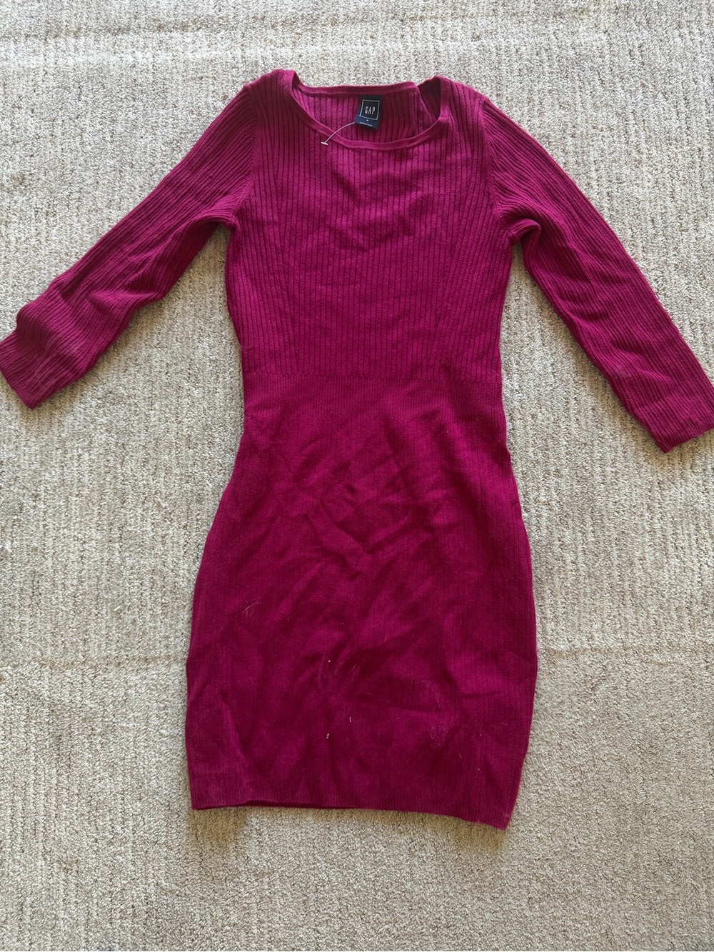 GAP Ribbed Long Sleeve Bodycon Dress in Berry Pink